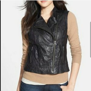 Halogen genuine Leather Bomber moto Vest